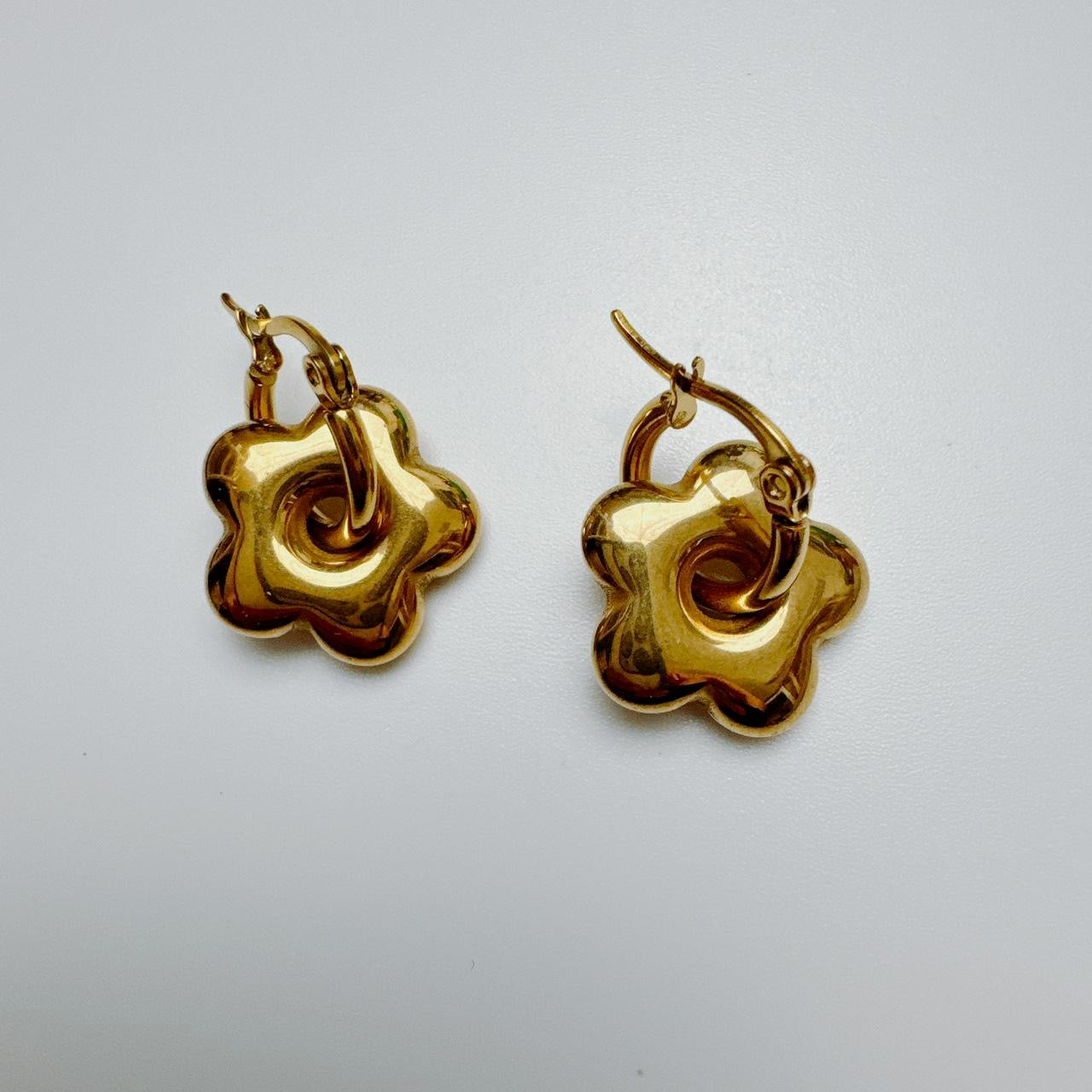 Gold Puffy Flower Hoop Earrings