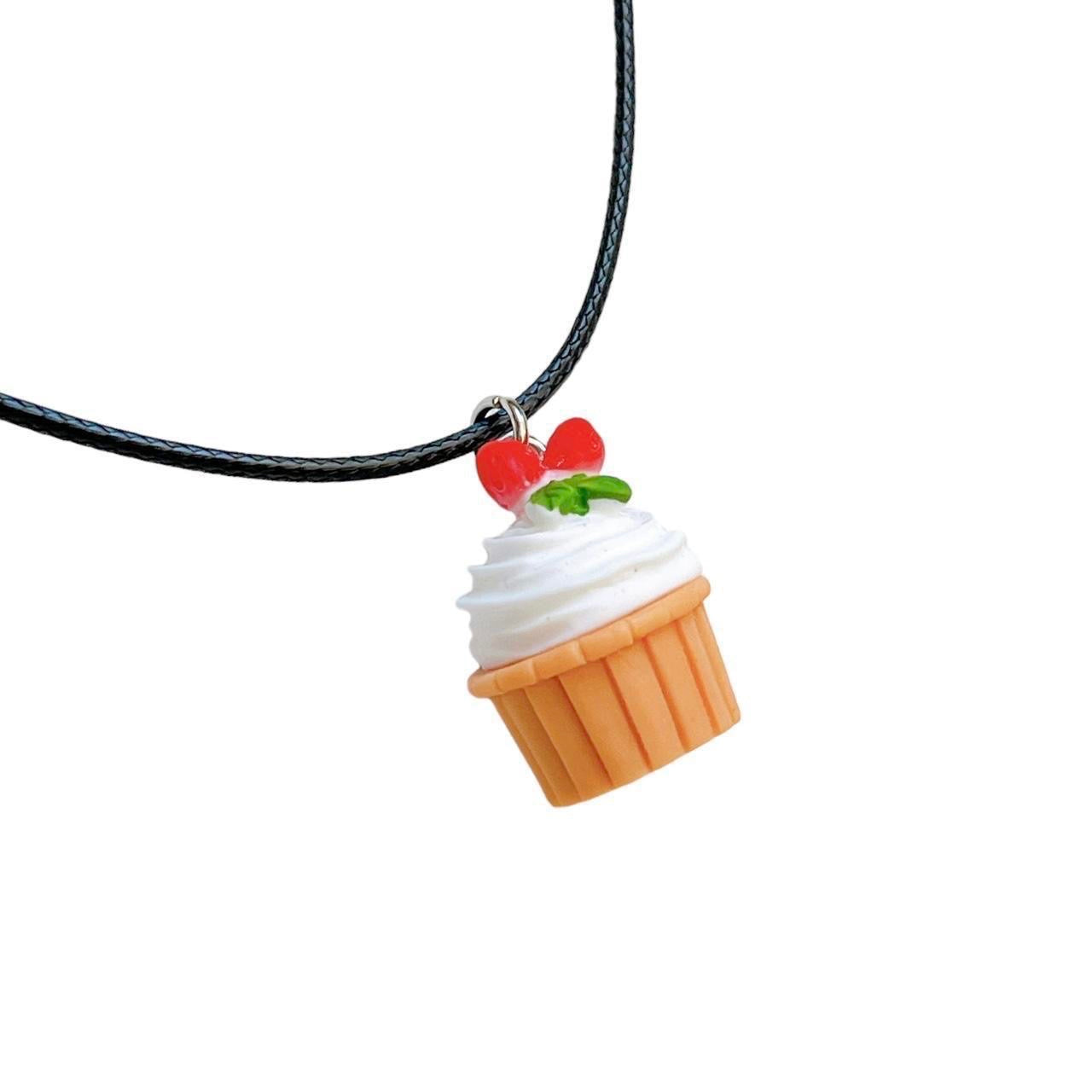 Strawberry Cupcake Cord Necklace