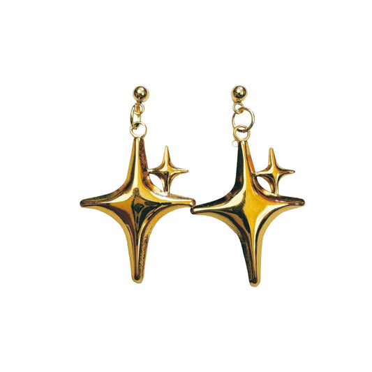 gold double sparkle star earrings