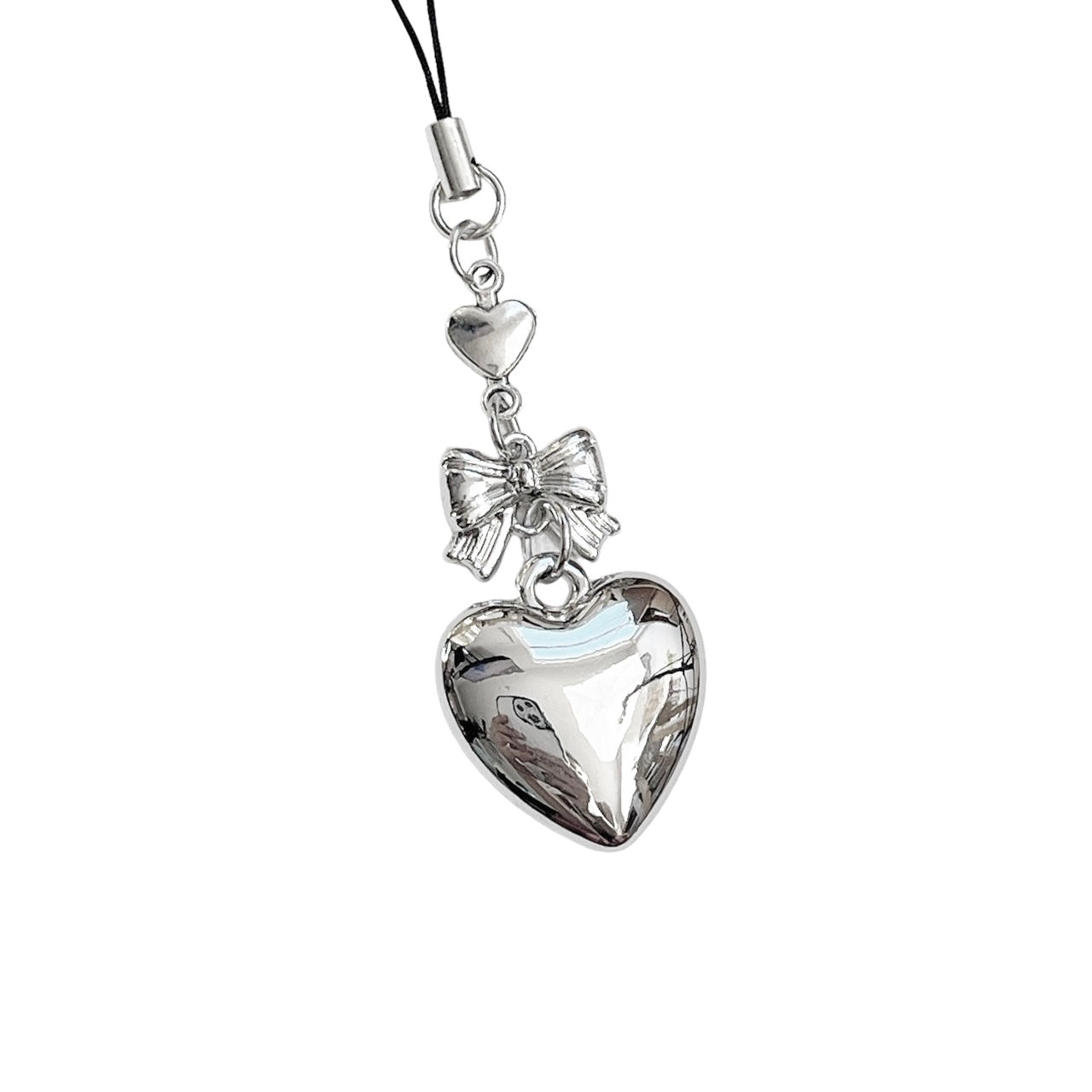 Silver Puffy Heart Phone Charm