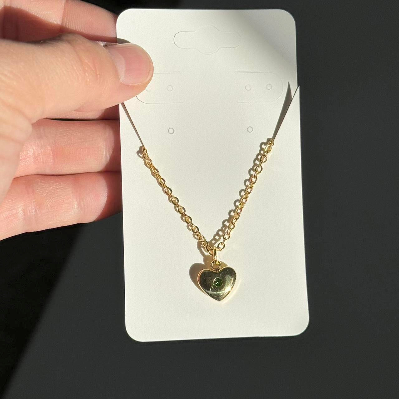 Gold & Green Rhinestone Heart Necklace