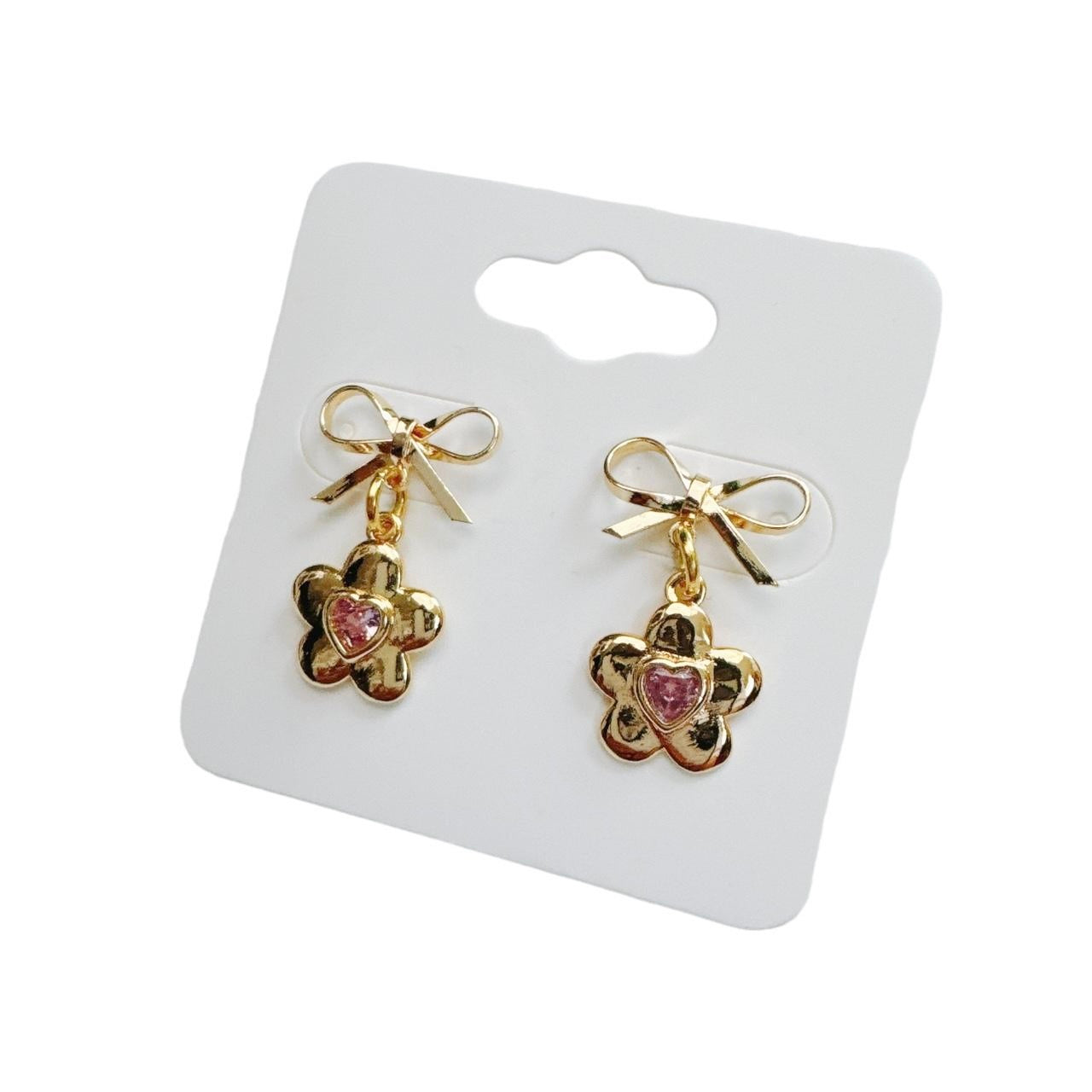 Gold Bow & Flower Earrings