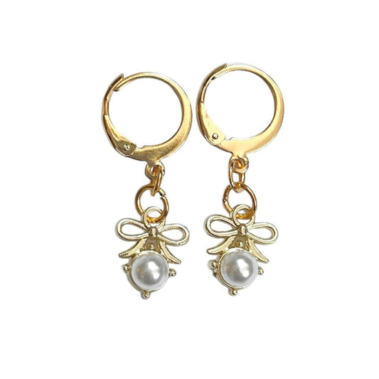 Gold Bow & Pearl Earrings