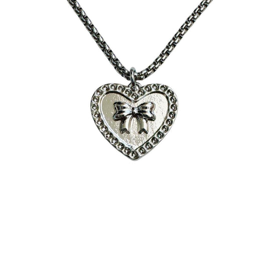 silver heart bow necklace