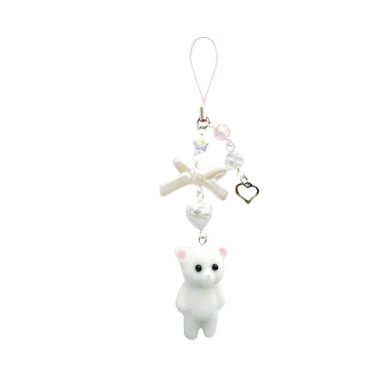 White Fuzzy Bear Phone Charm