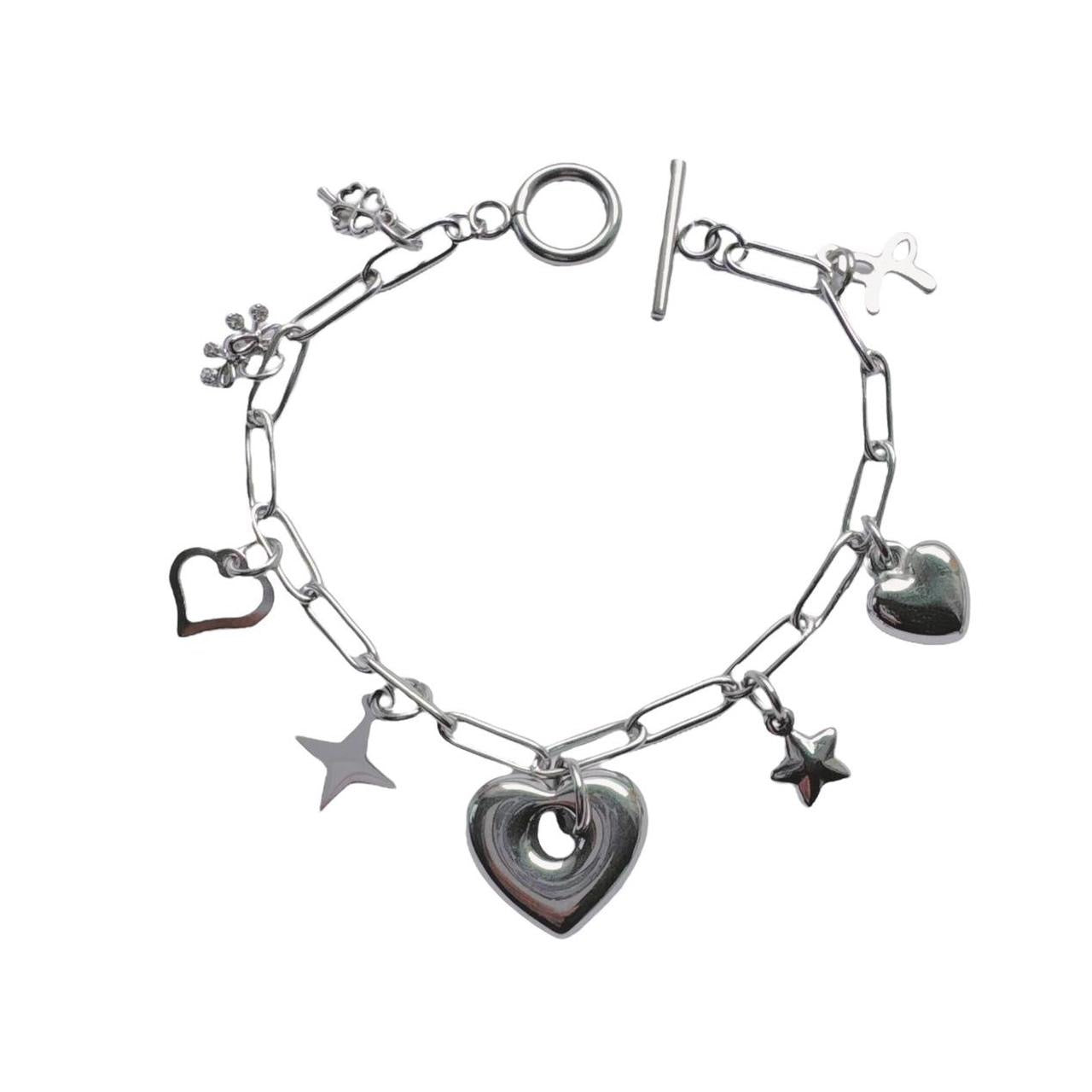 Silver Puffy Heart Charm Bracelet