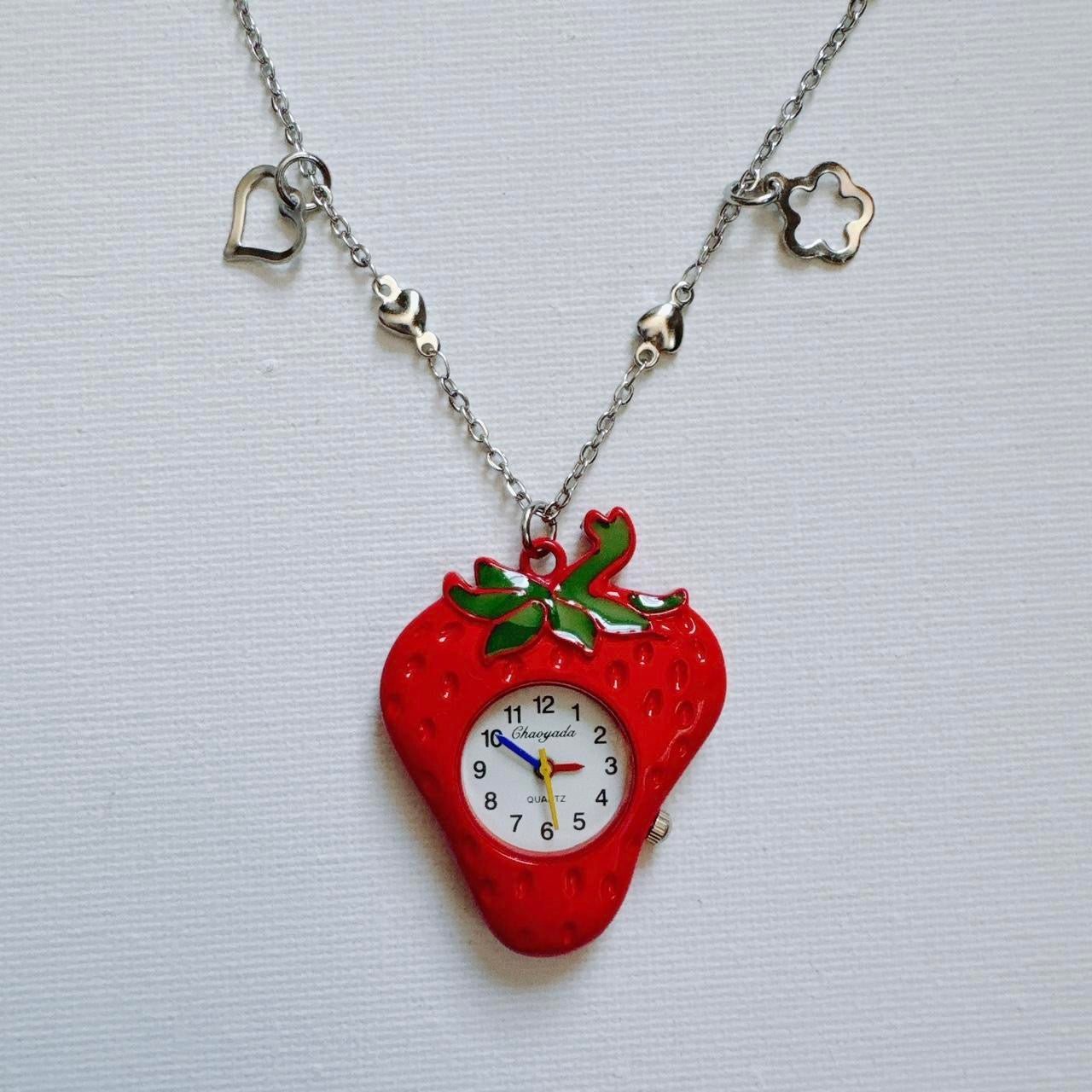 strawberry watch necklace - heart chain