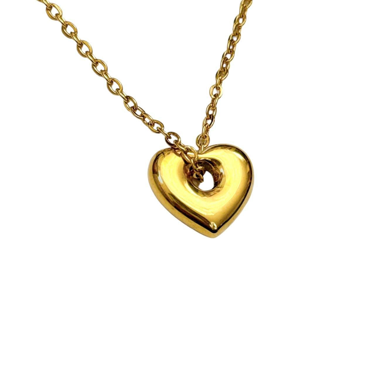 Gold Puffy Hollow Heart Necklace