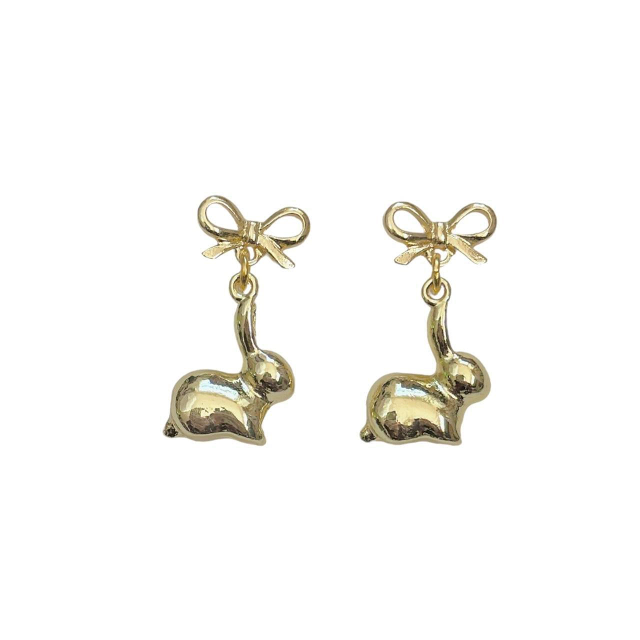 Gold Bow & Bunny Earrings