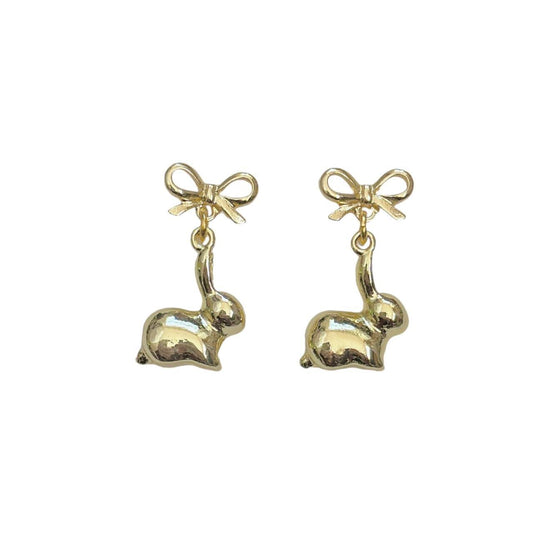 Gold Bow & Bunny Earrings