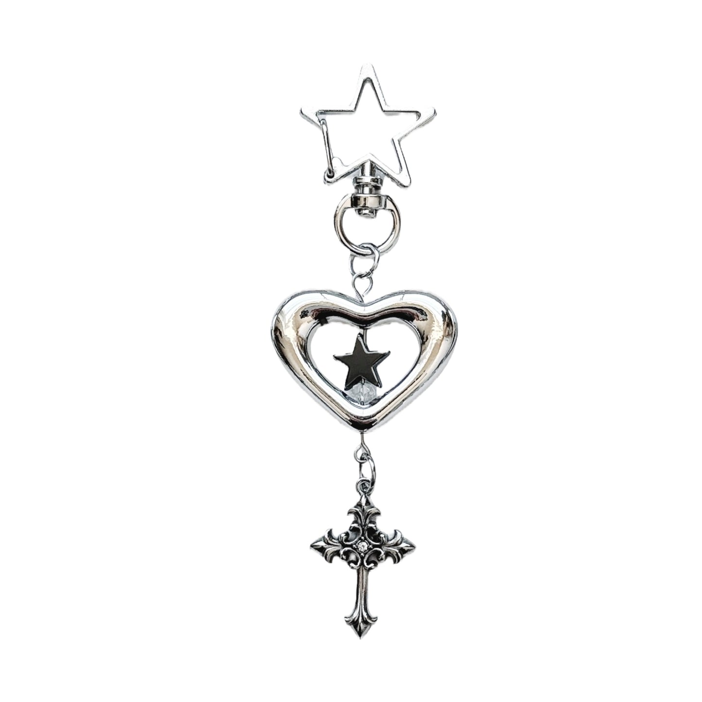 heart cross keychain - grunge rhinestone cross version