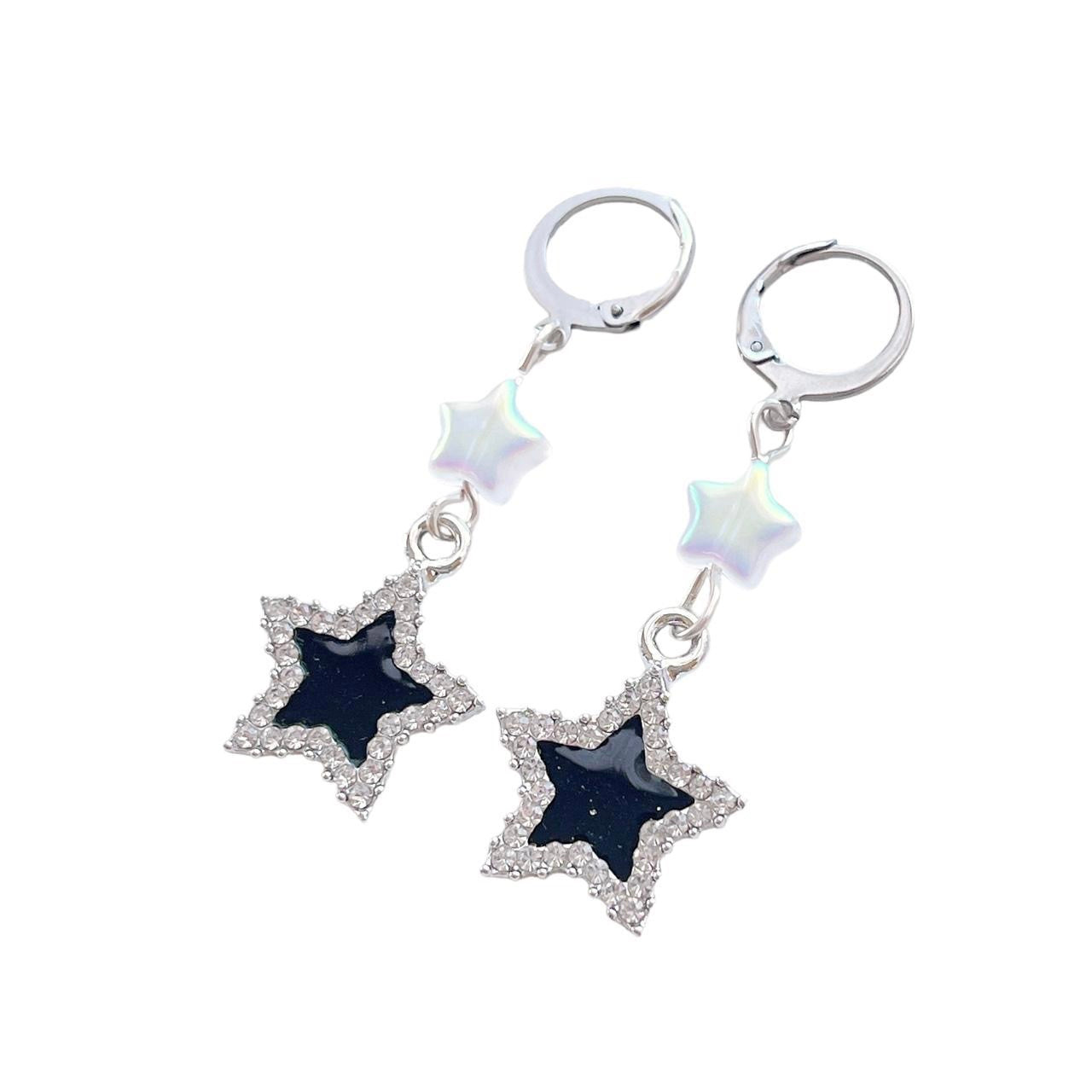 Black Rhinestone Star Earrings