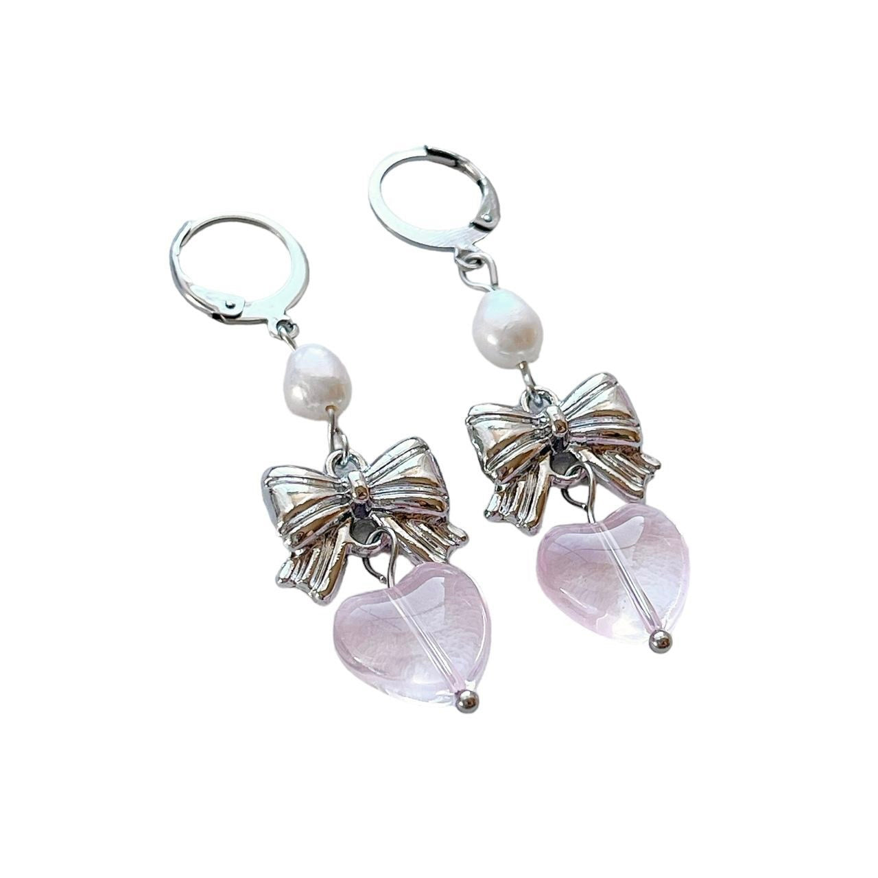 Pearl Bow Heart Earrings