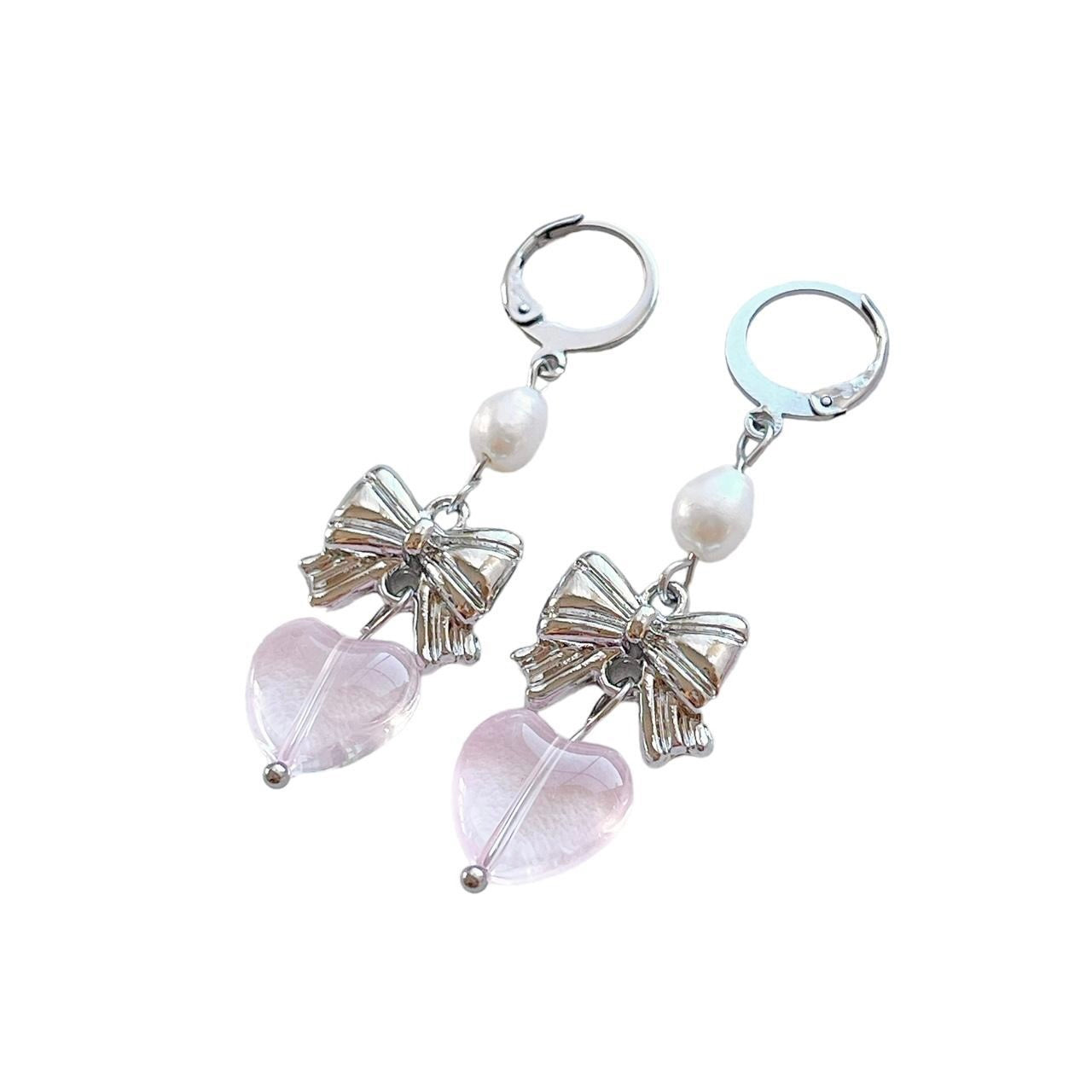 Pearl Bow Heart Earrings