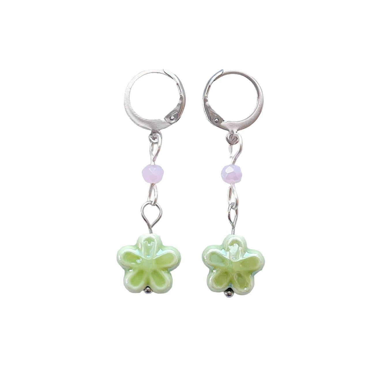 Green Ceramic Flower Earrings