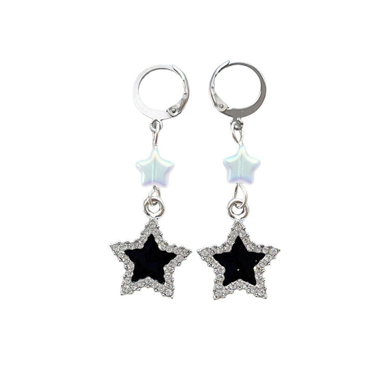 Black Rhinestone Star Earrings