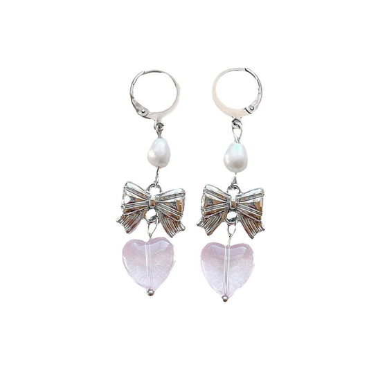 Pearl Bow Heart Earrings