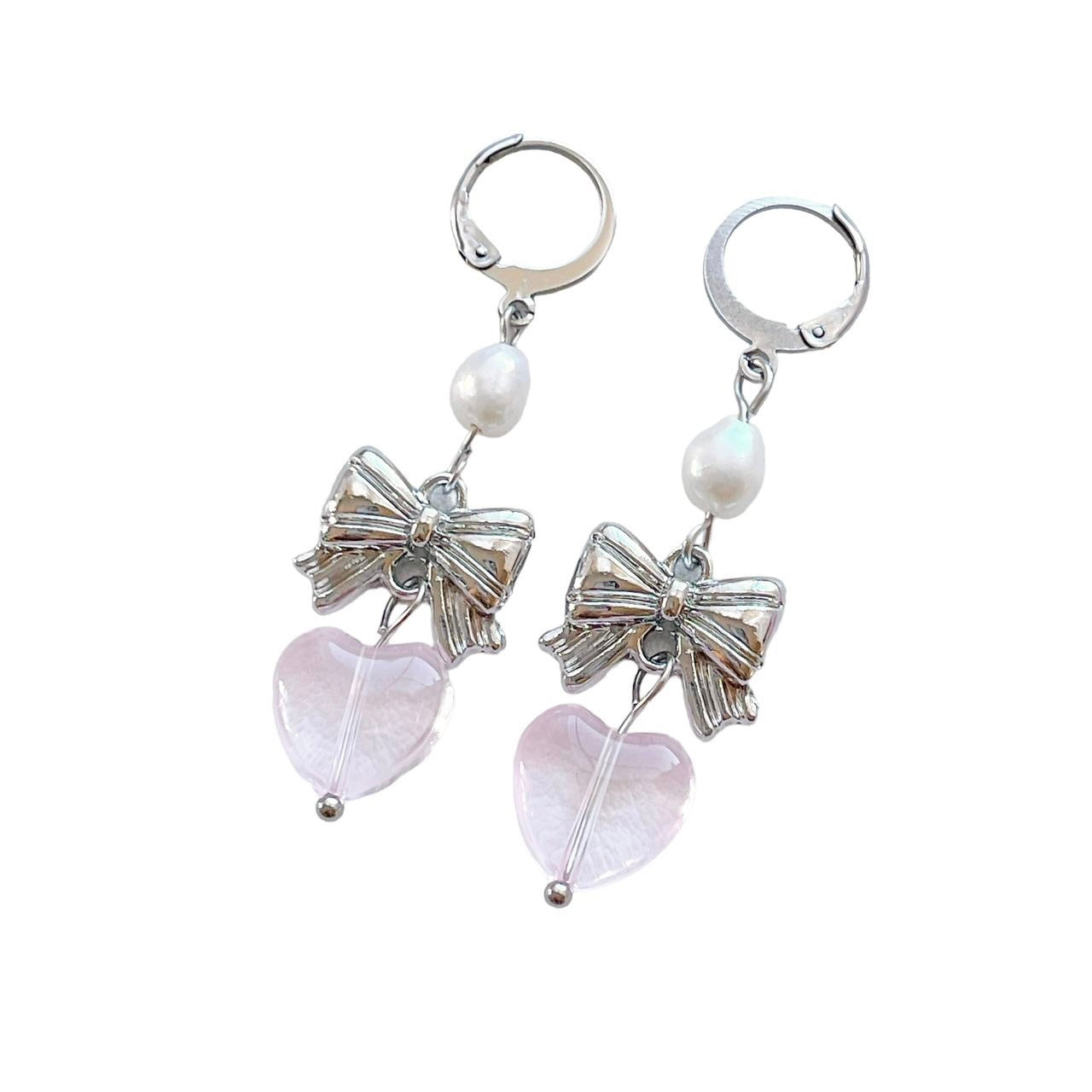 Pearl Bow Heart Earrings