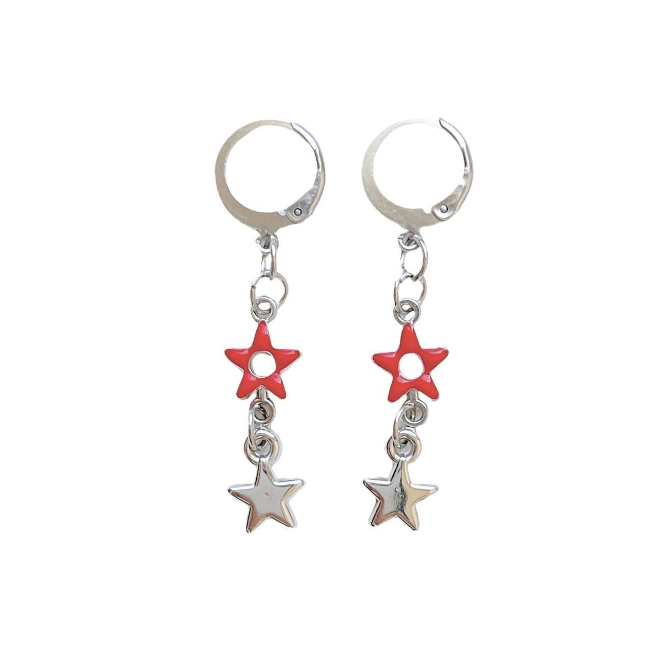 Red Double Star Earrings