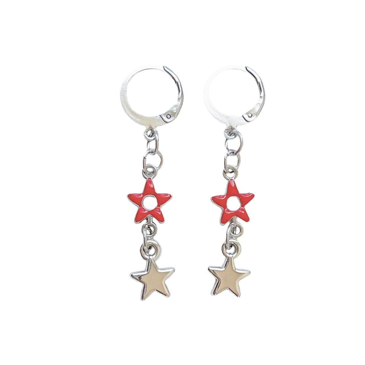 Red Double Star Earrings