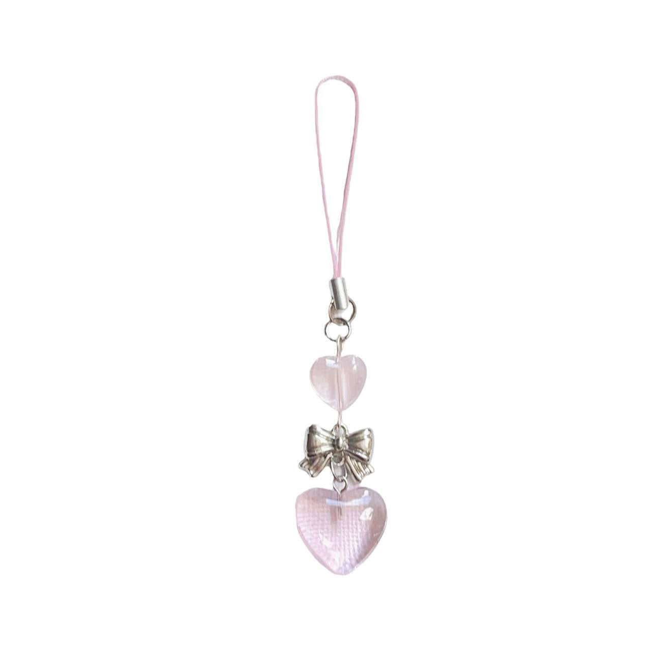 Pink Glass Heart Phone Charm