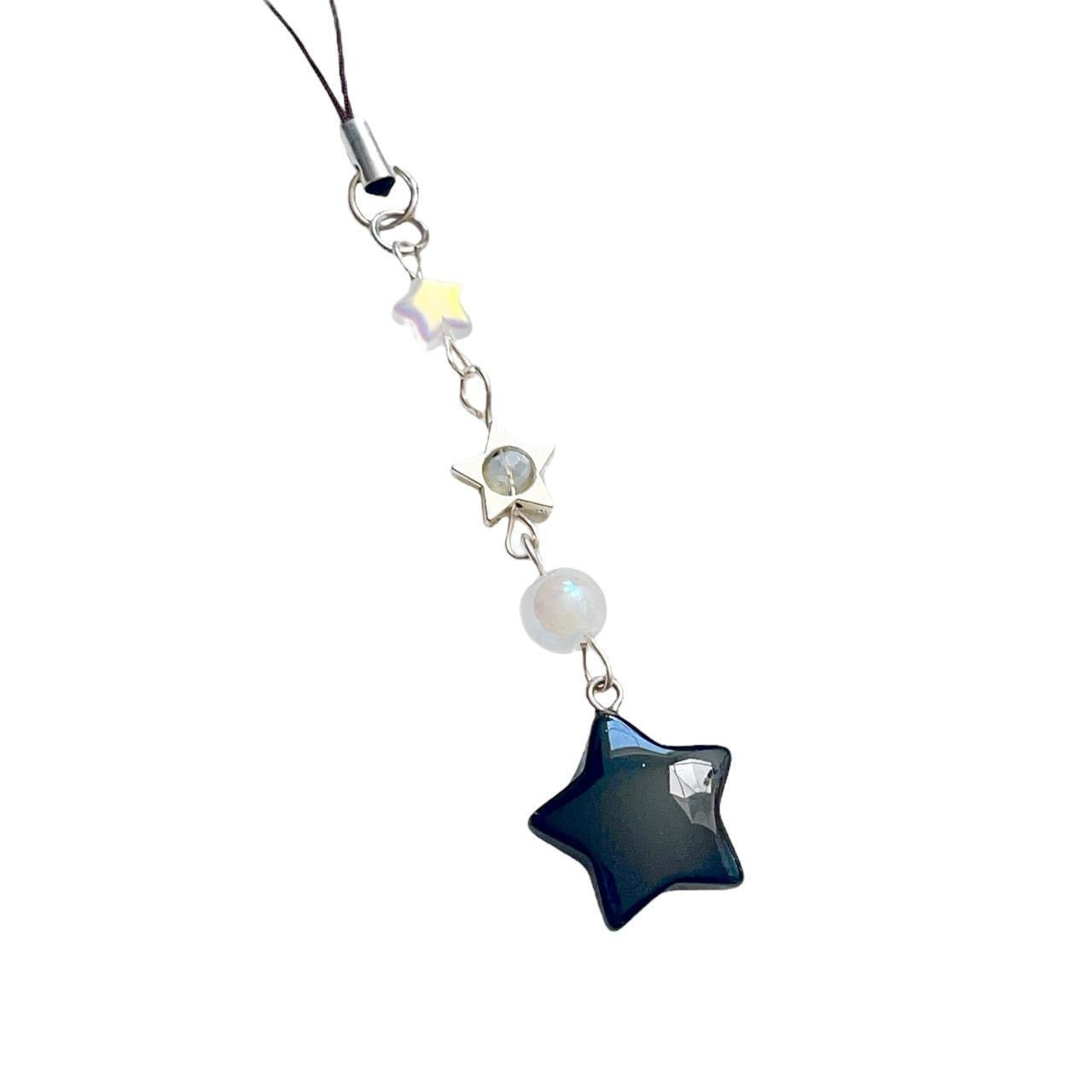 Black Glass Star Phone Charm