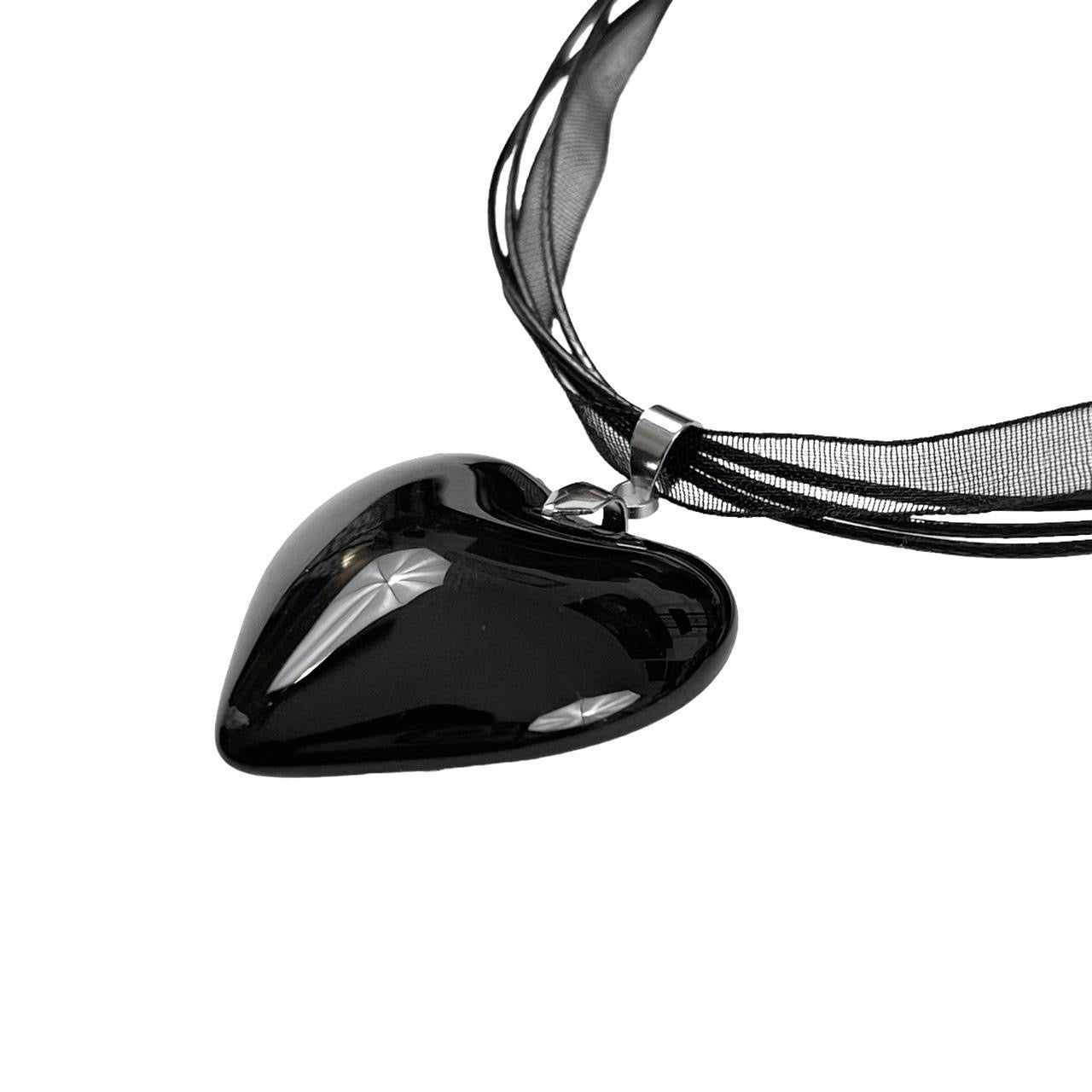 Large Black Glass Heart Necklace