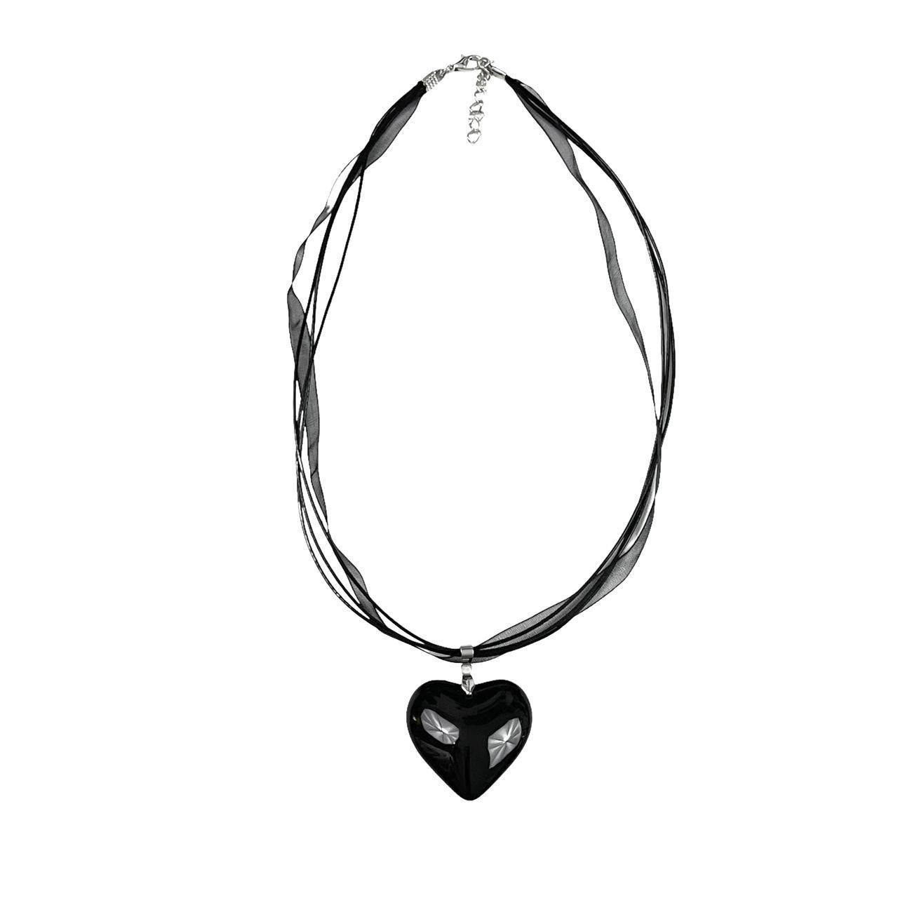 Large Black Glass Heart Necklace