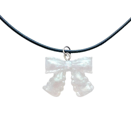 White Bow Cord Necklace