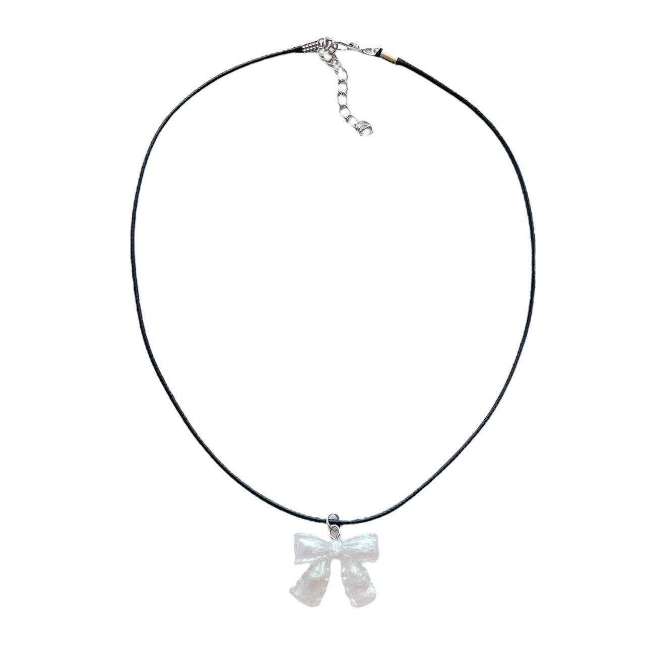 White Bow Cord Necklace