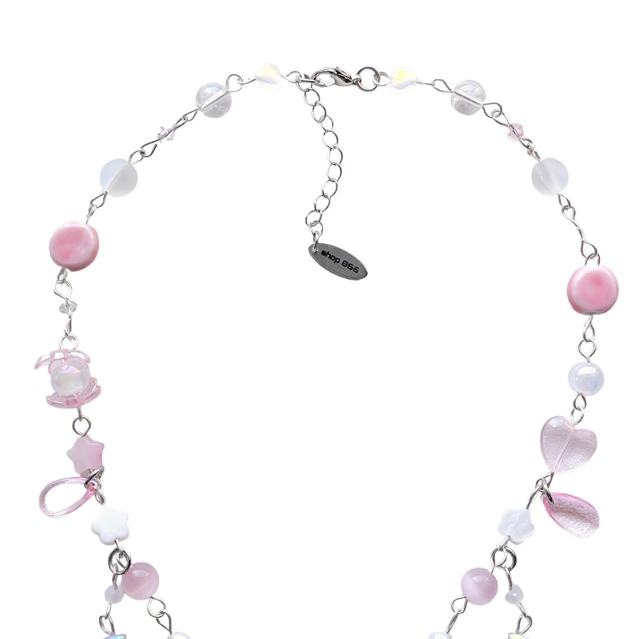 Pink Glass Bow Beaded Necklace