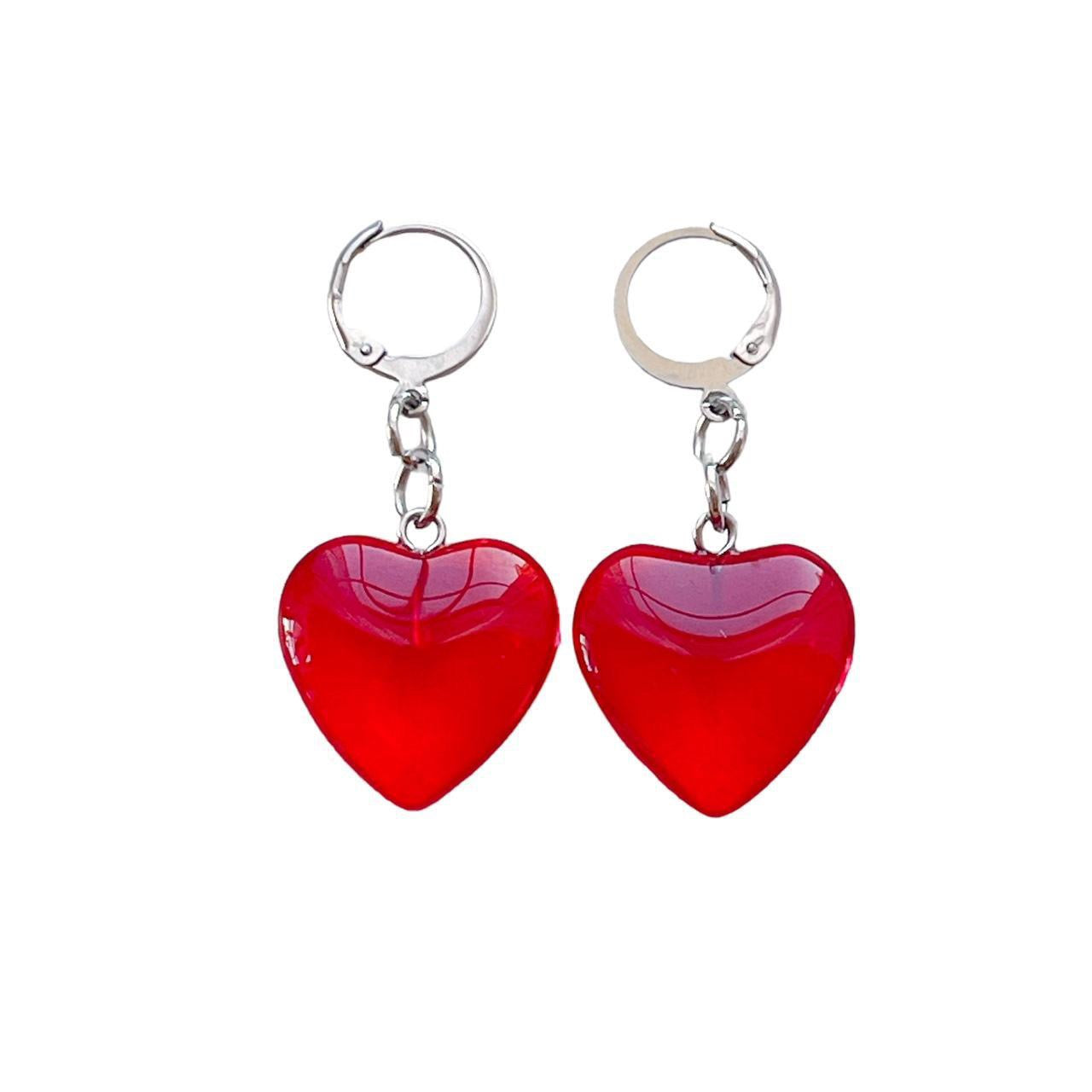 Red Glass Heart Earrings