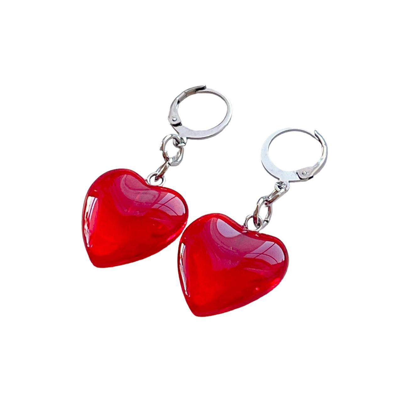 Red Glass Heart Earrings