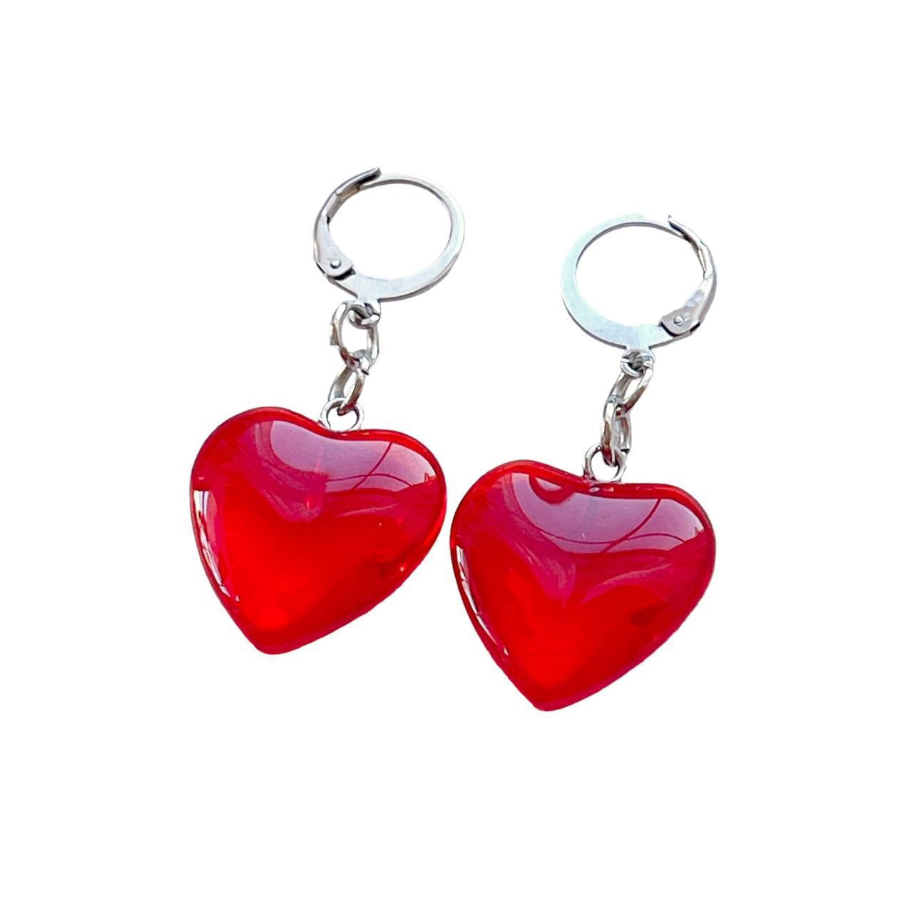 Red Glass Heart Earrings