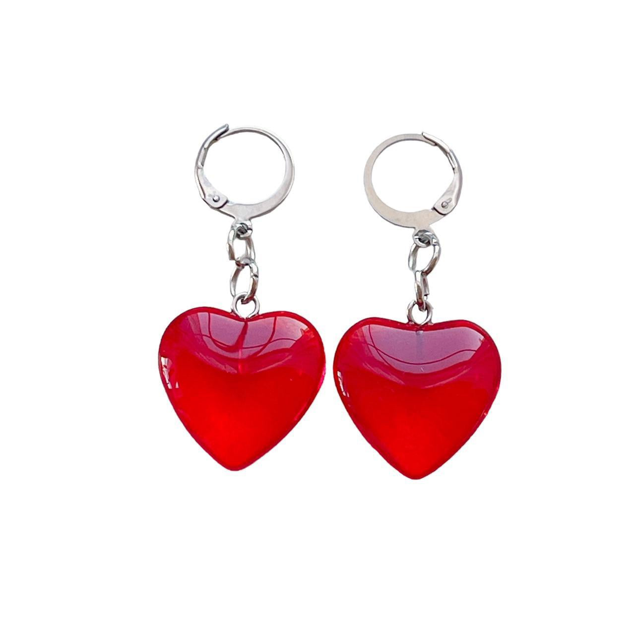 Red Glass Heart Earrings