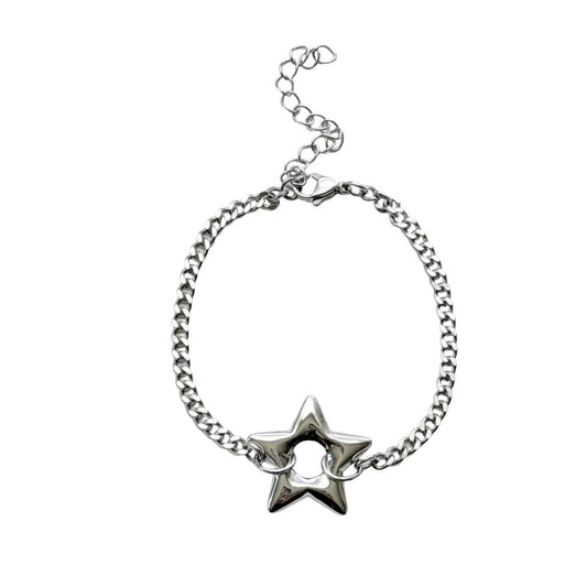 Silver Puffy Star Chain Bracelet