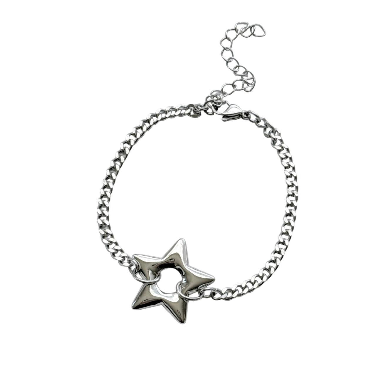 Silver Puffy Star Chain Bracelet