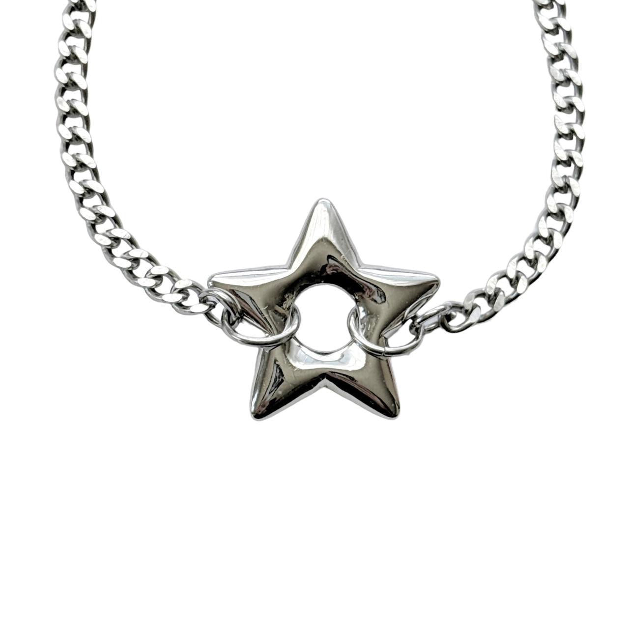 Silver Puffy Star Chain Bracelet