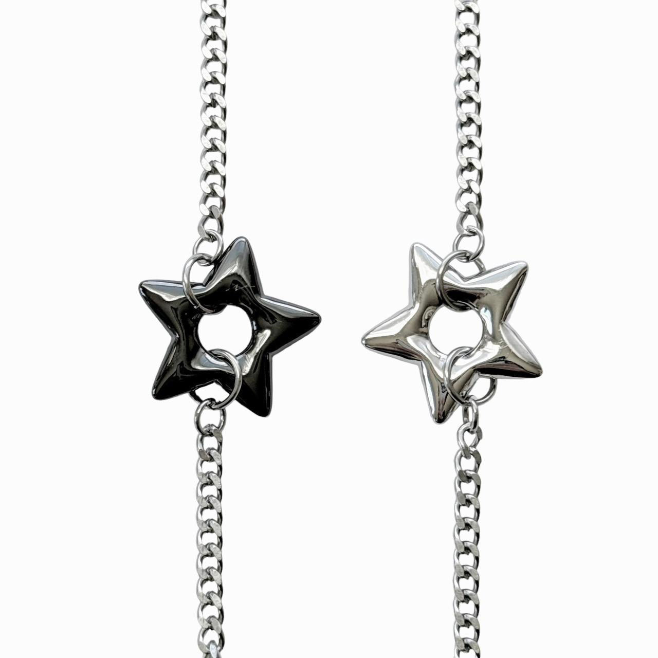 Silver Puffy Star Chain Bracelet