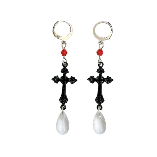 Black Dripping Cross Earrings