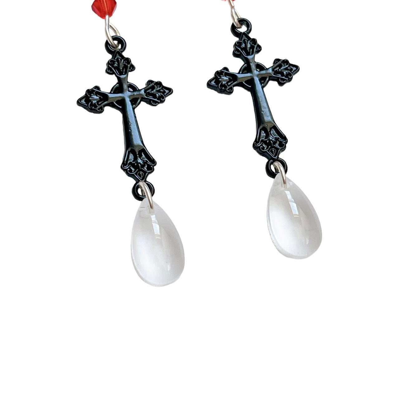 Black Dripping Cross Earrings