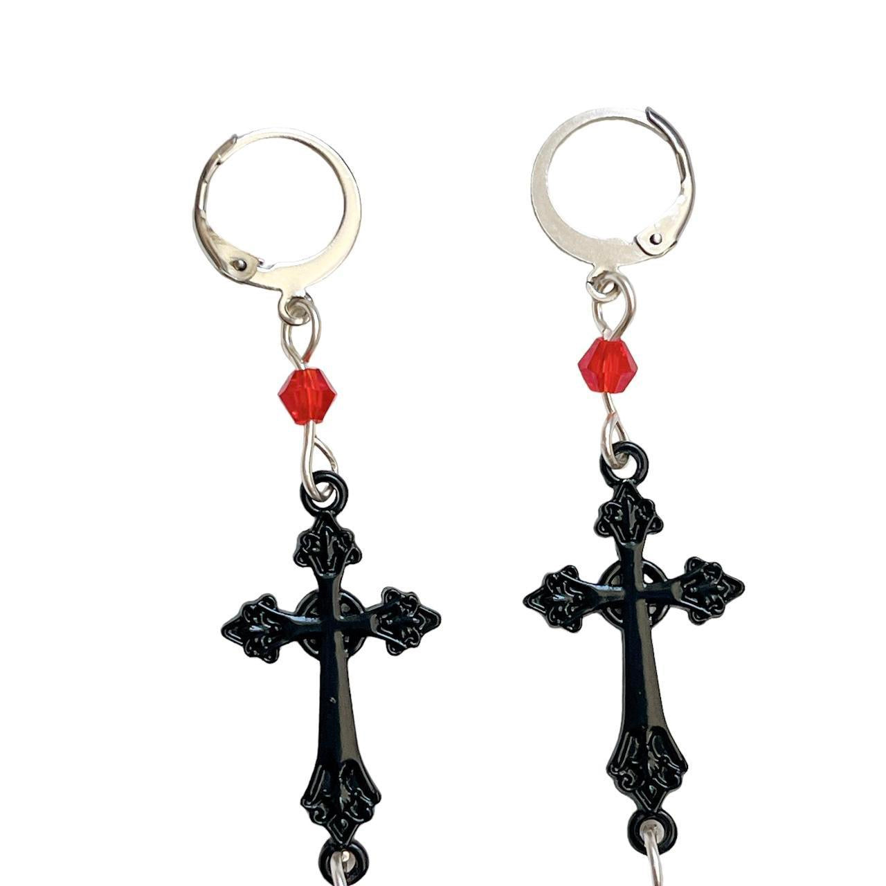 Black Dripping Cross Earrings