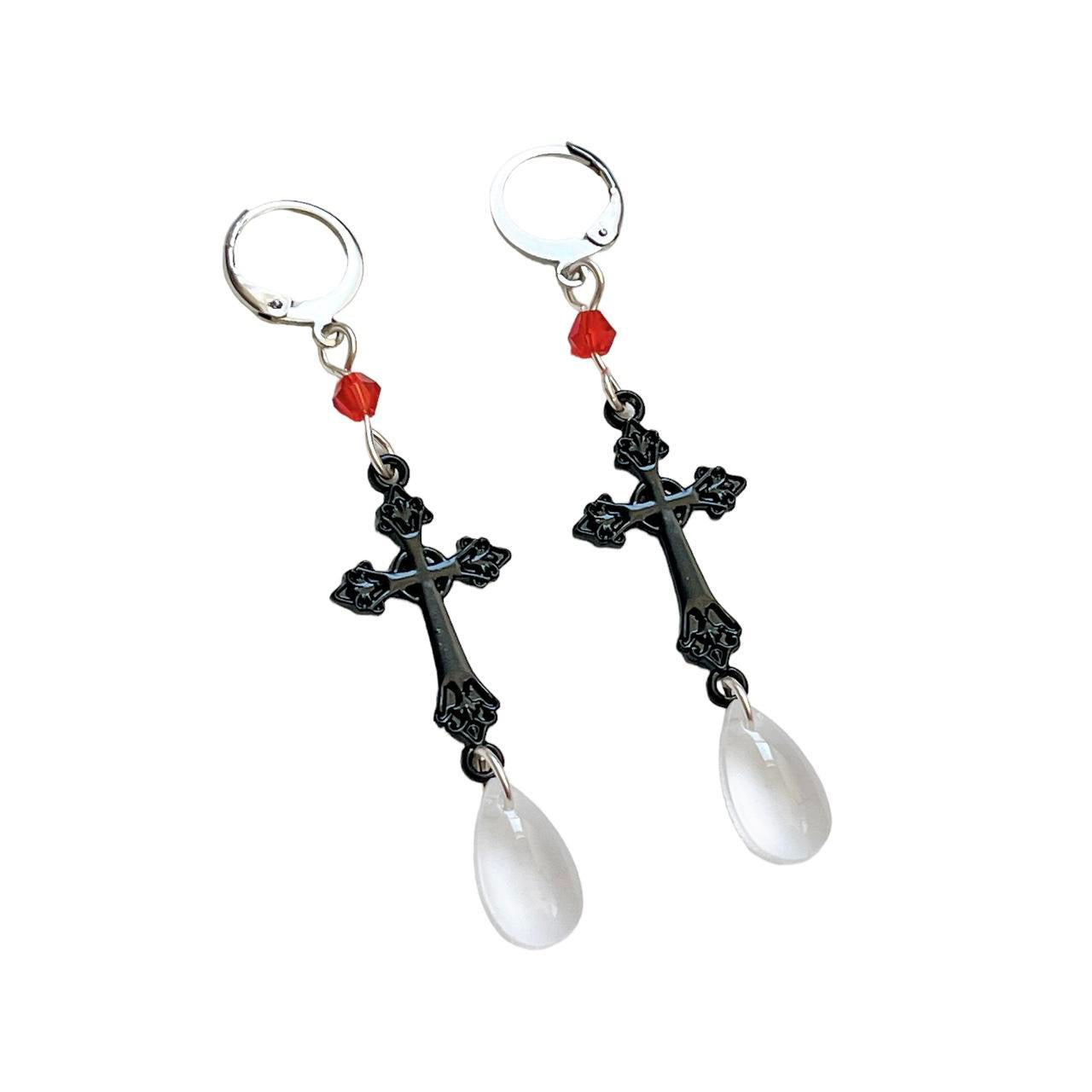 Black Dripping Cross Earrings