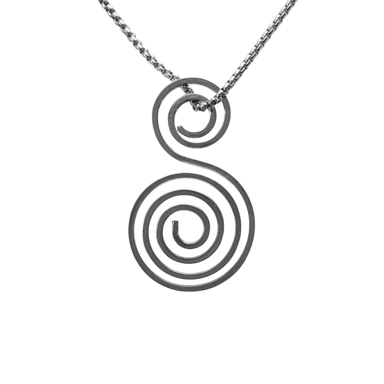 silver double spiral necklace
