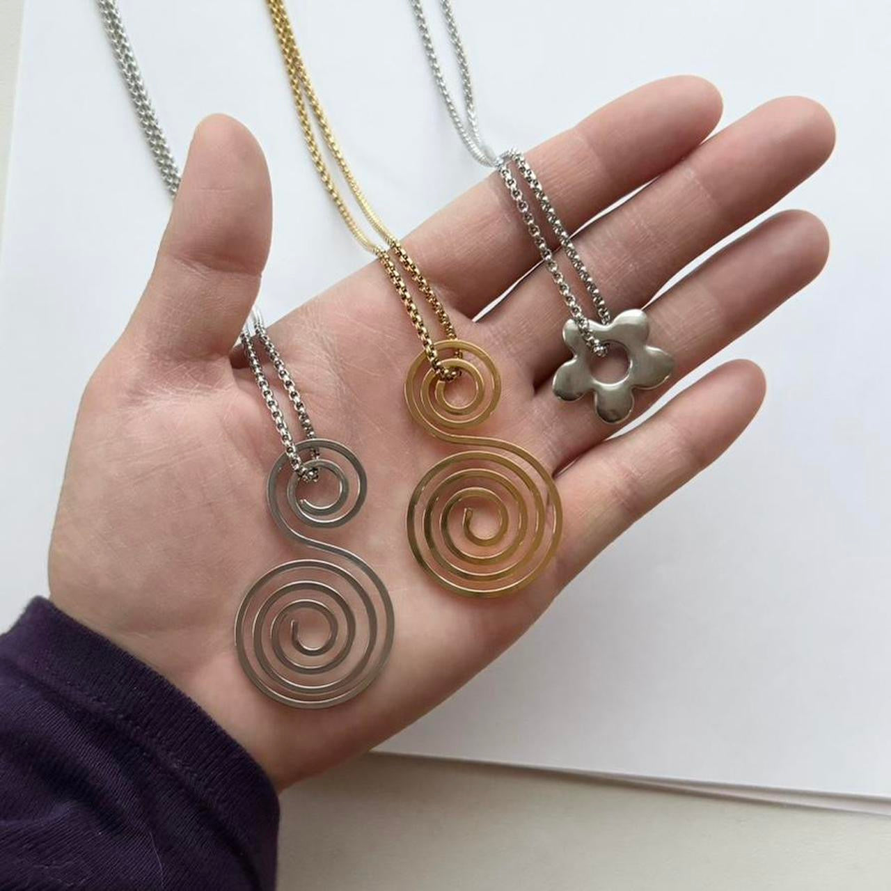 silver double spiral necklace