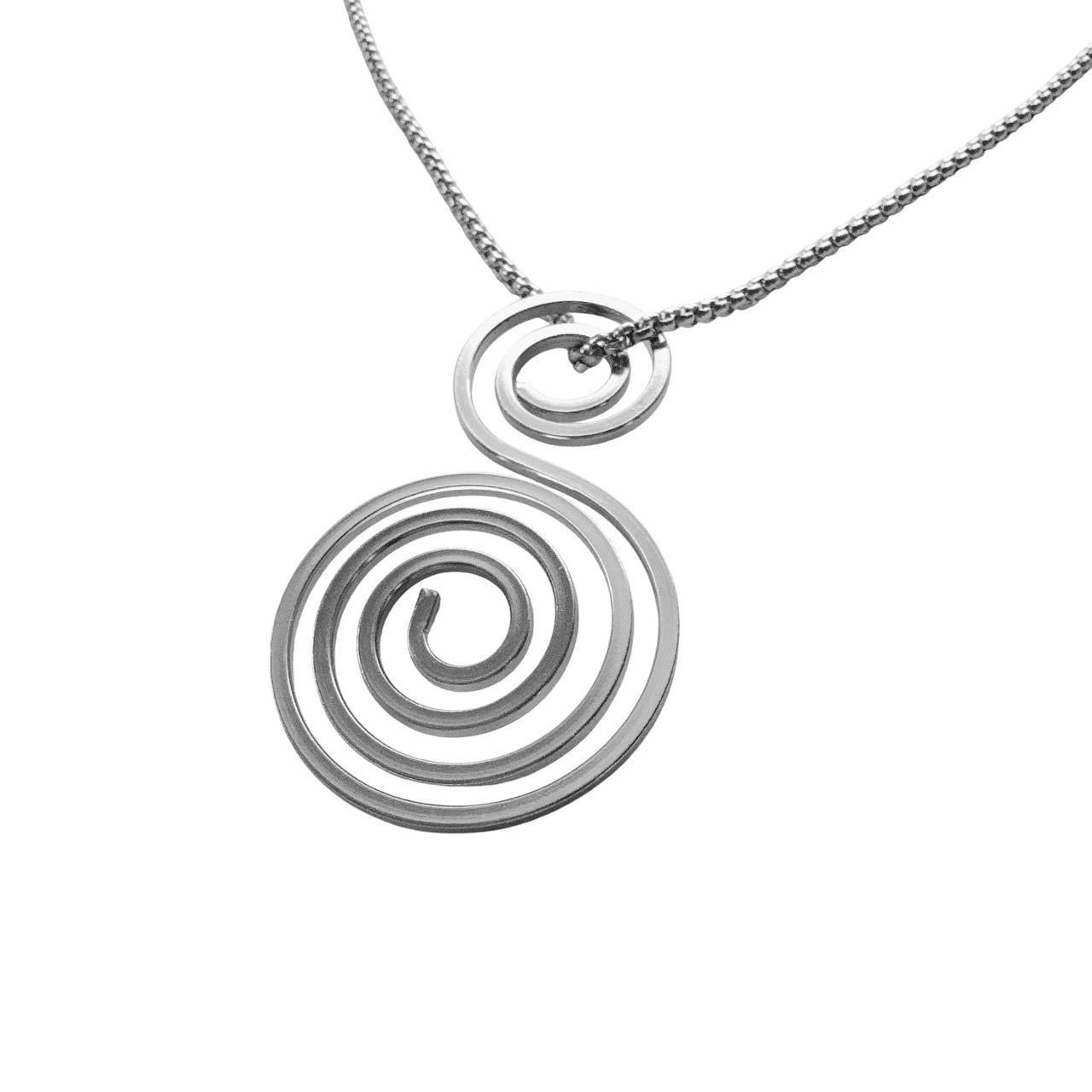 silver double spiral necklace