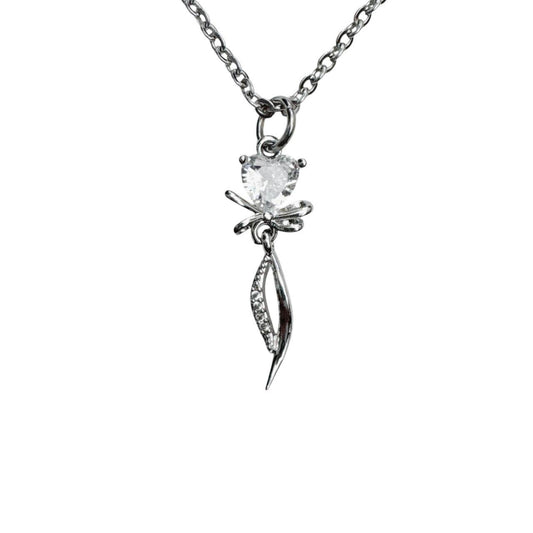 silver rhinestone fairy heart necklace