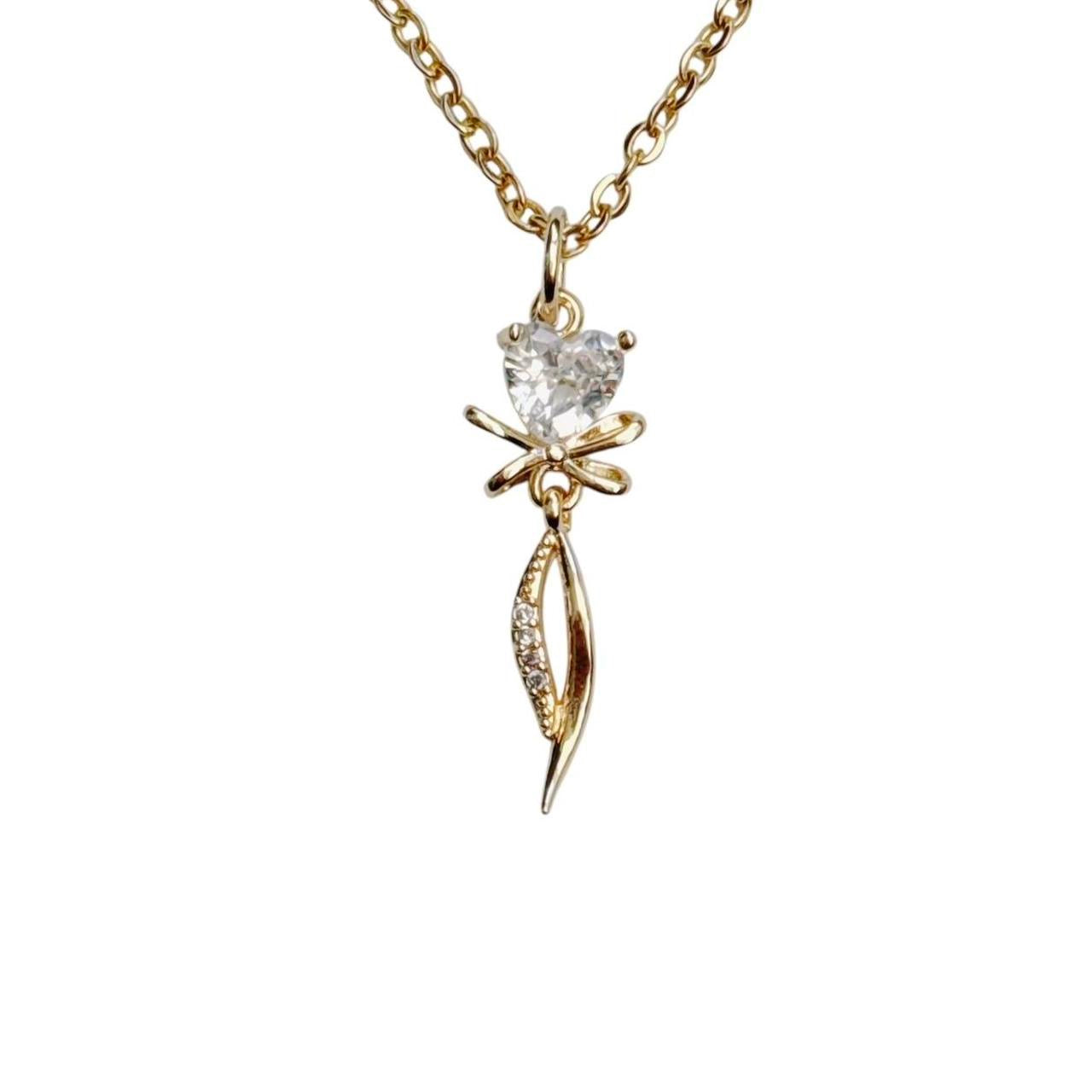 gold rhinestone fairy heart necklace