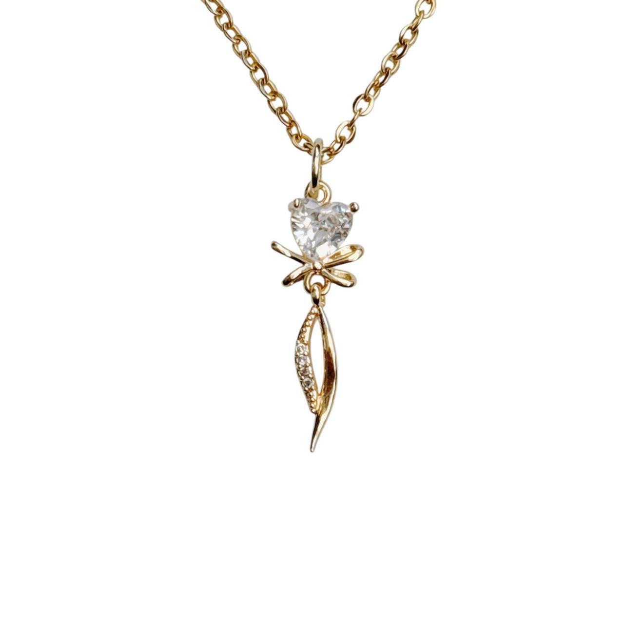 gold rhinestone fairy heart necklace