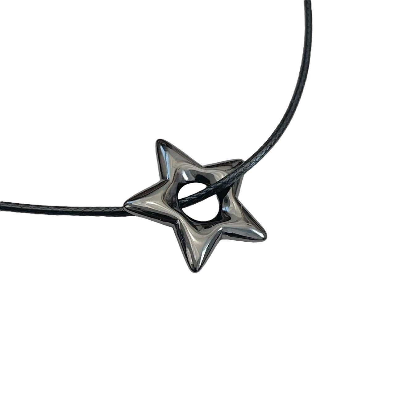 Black Puffy Star Corded Necklace